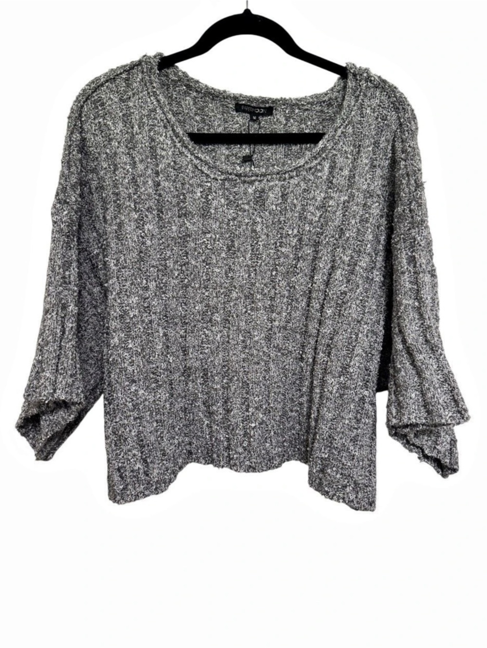 Papermoon Charcoal Gray Marled Knit Cropped Sweater Boxy Ribbed Pullover Medium